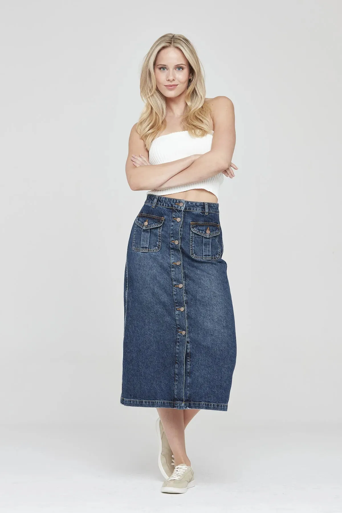 Pantamo Jeans Pantamo Mid-Tone Distressed Blue Woman's Denim Skirt