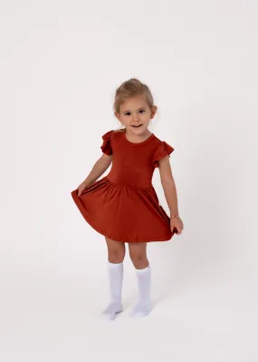 Pecan | Flutter Bodysuit Dress