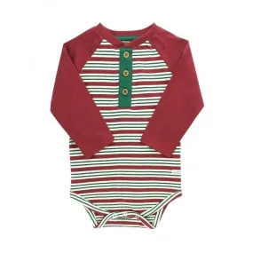 Peppermint Stripe Raglan Henley Bodysuit
