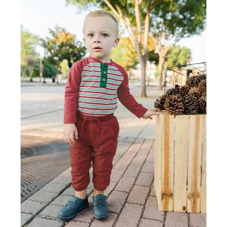 Peppermint Stripe Raglan Henley Bodysuit