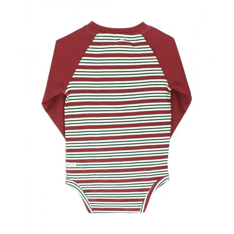 Peppermint Stripe Raglan Henley Bodysuit