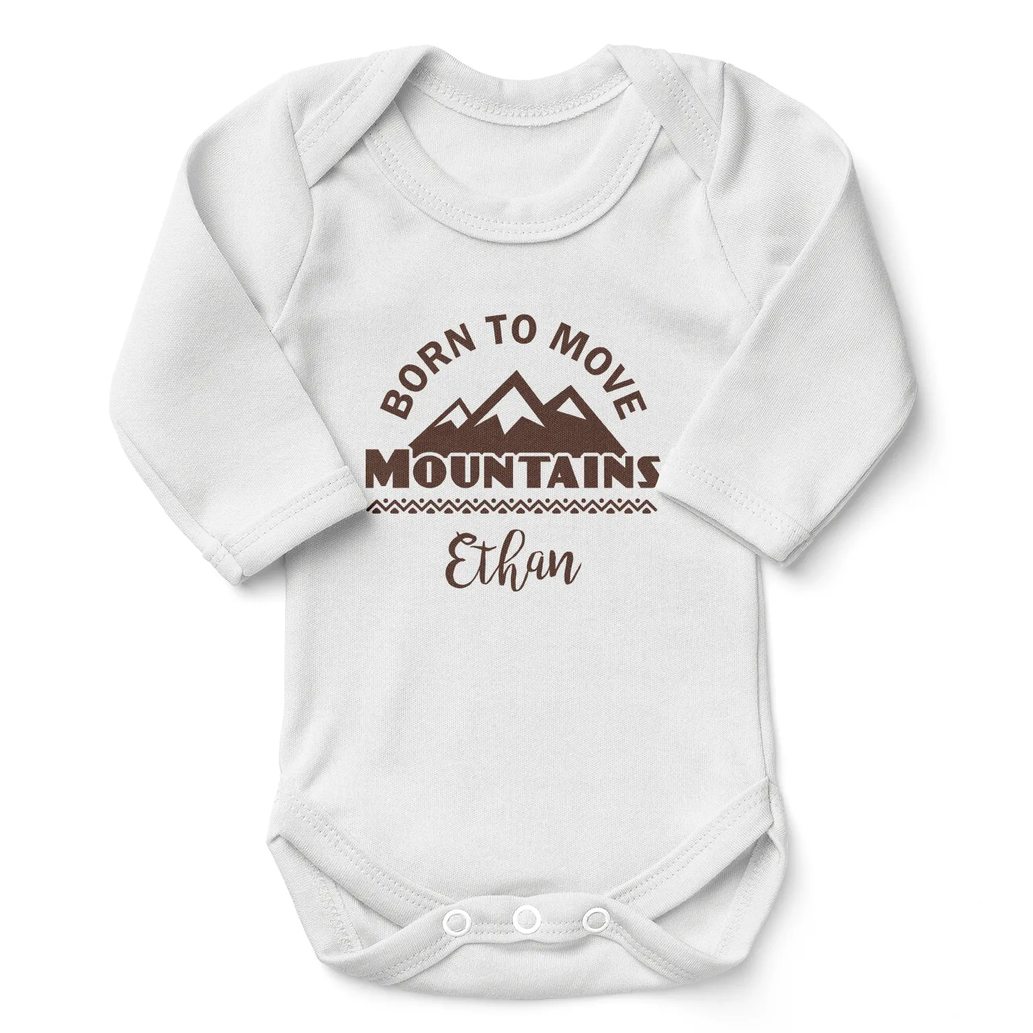 Personalized Organic Baby Bodysuit - Born To Move Mountains (White)