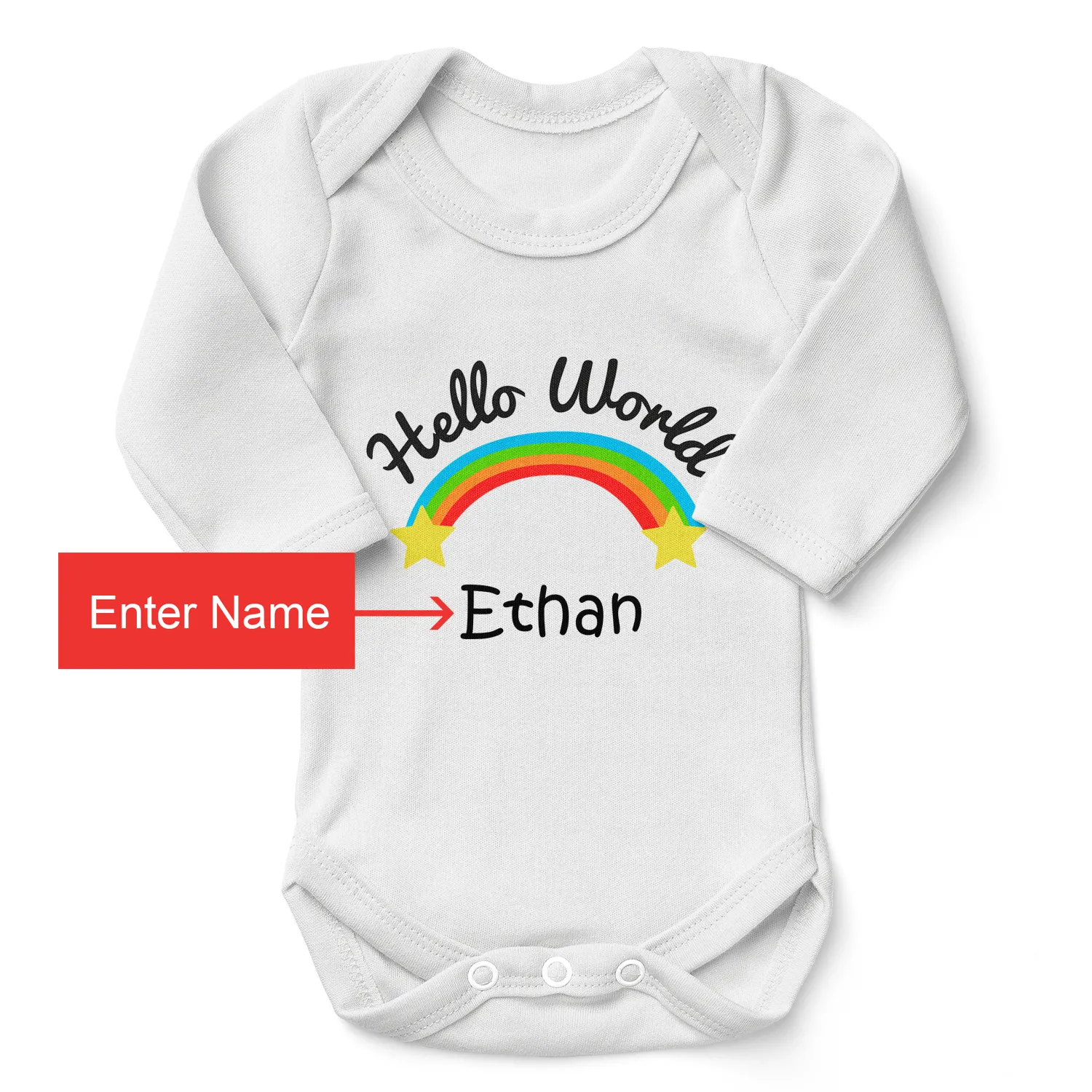 Personalized Organic Baby Bodysuit - Hello World (White)