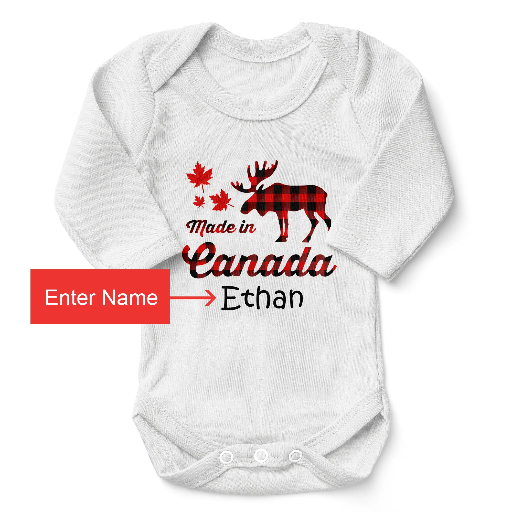 Personalized Organic Baby Bodysuit - Made In Canada (White)