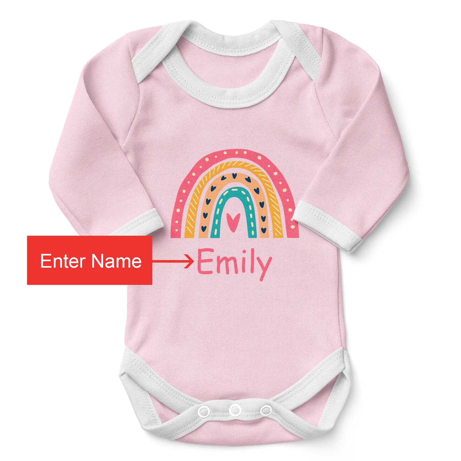 Personalized Organic Baby Bodysuit - Pink Rainbow (Pink / Long Sleeve)