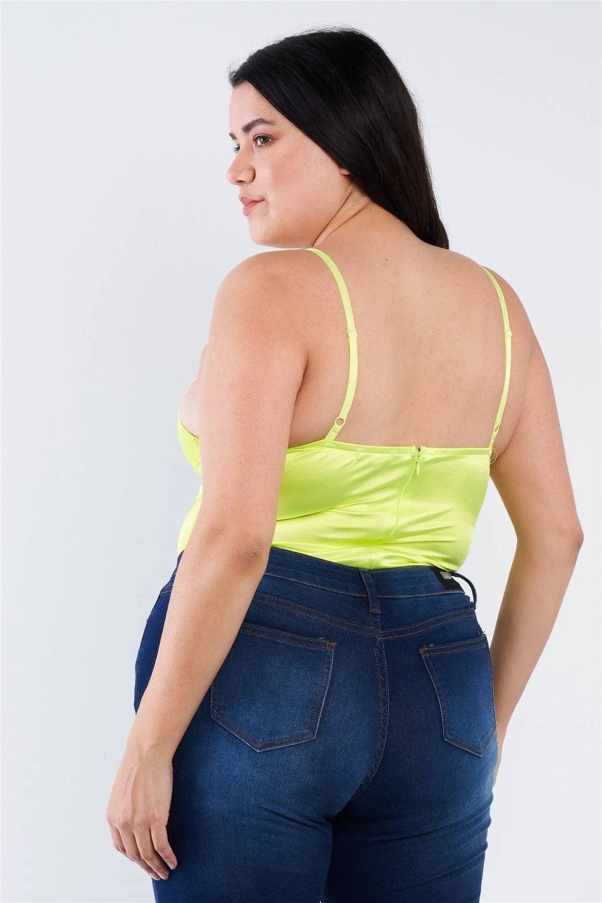Plus Size Silk Chain Spaghetti Strap High Center Cut Out Bodysuit
