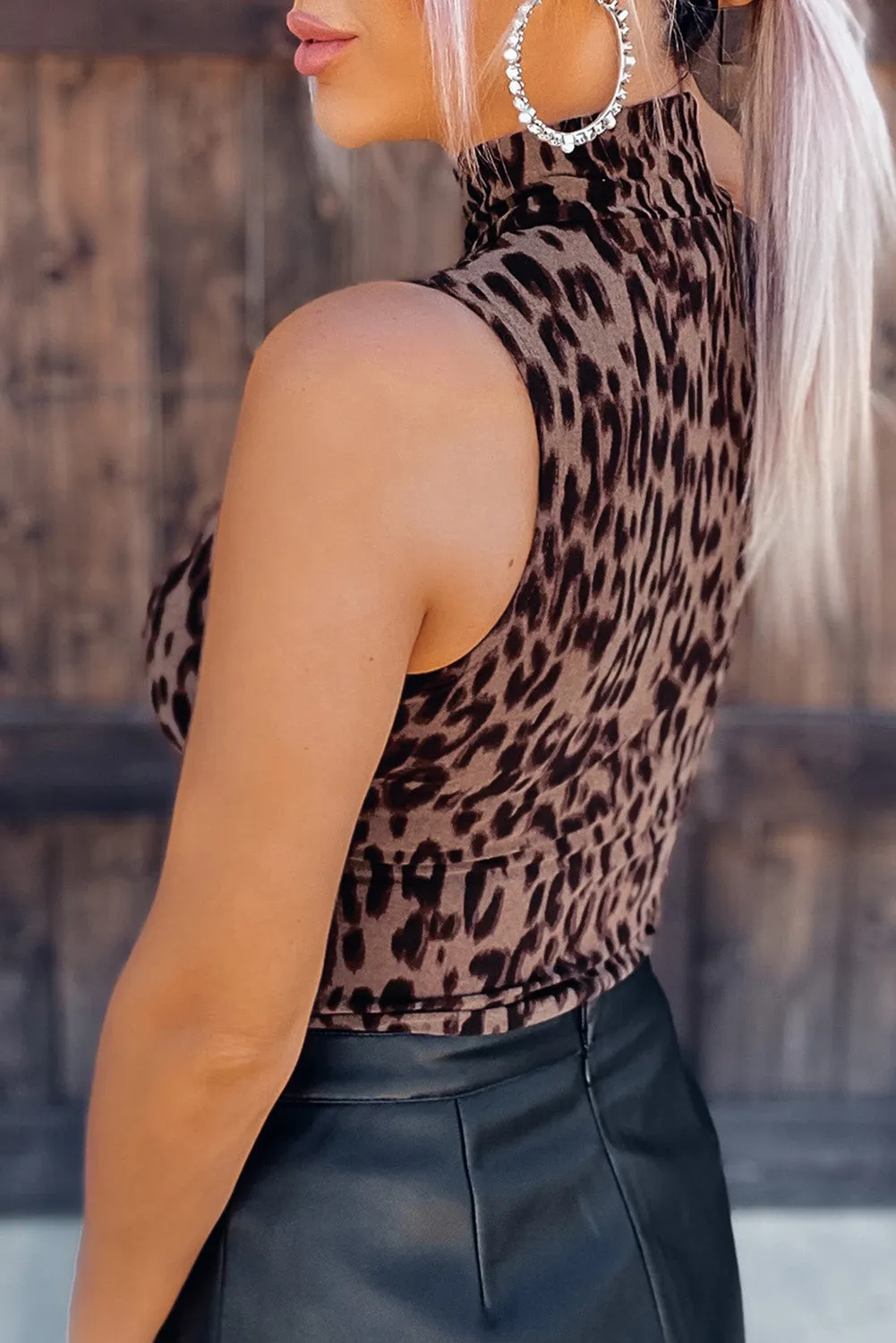 Print High Neck Sleeveless Bodysuit