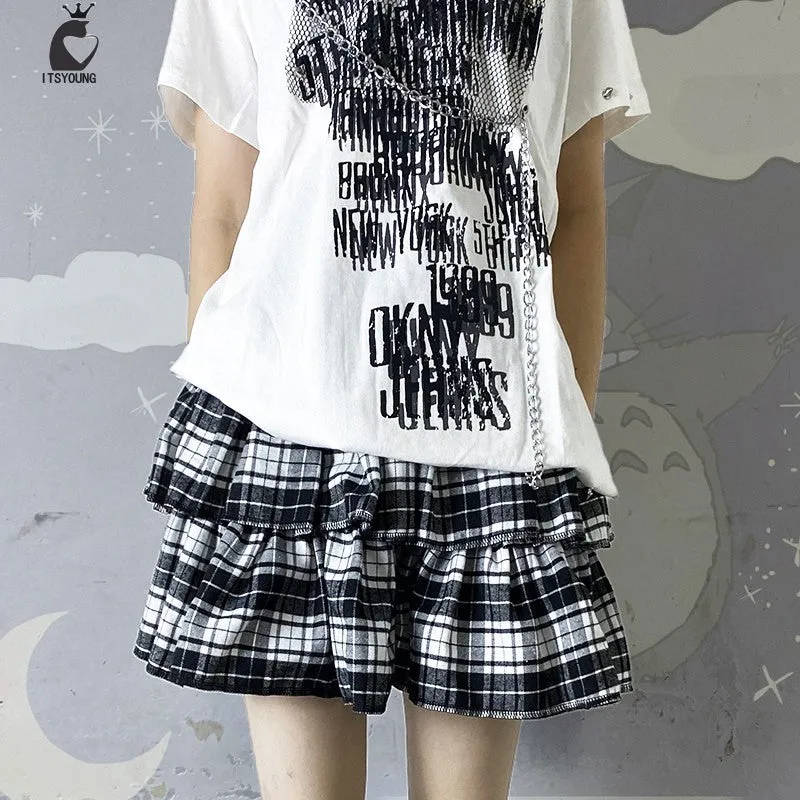 Punk Plaid Pleated Skirt   Leg Covers  KF82626