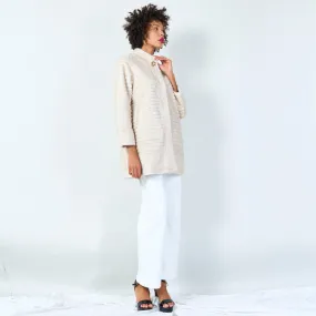 Ribbed faux fur coat with clasp detail wholesale