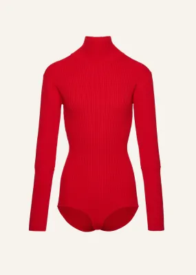 Ribbed high-neck bodysuit in red
