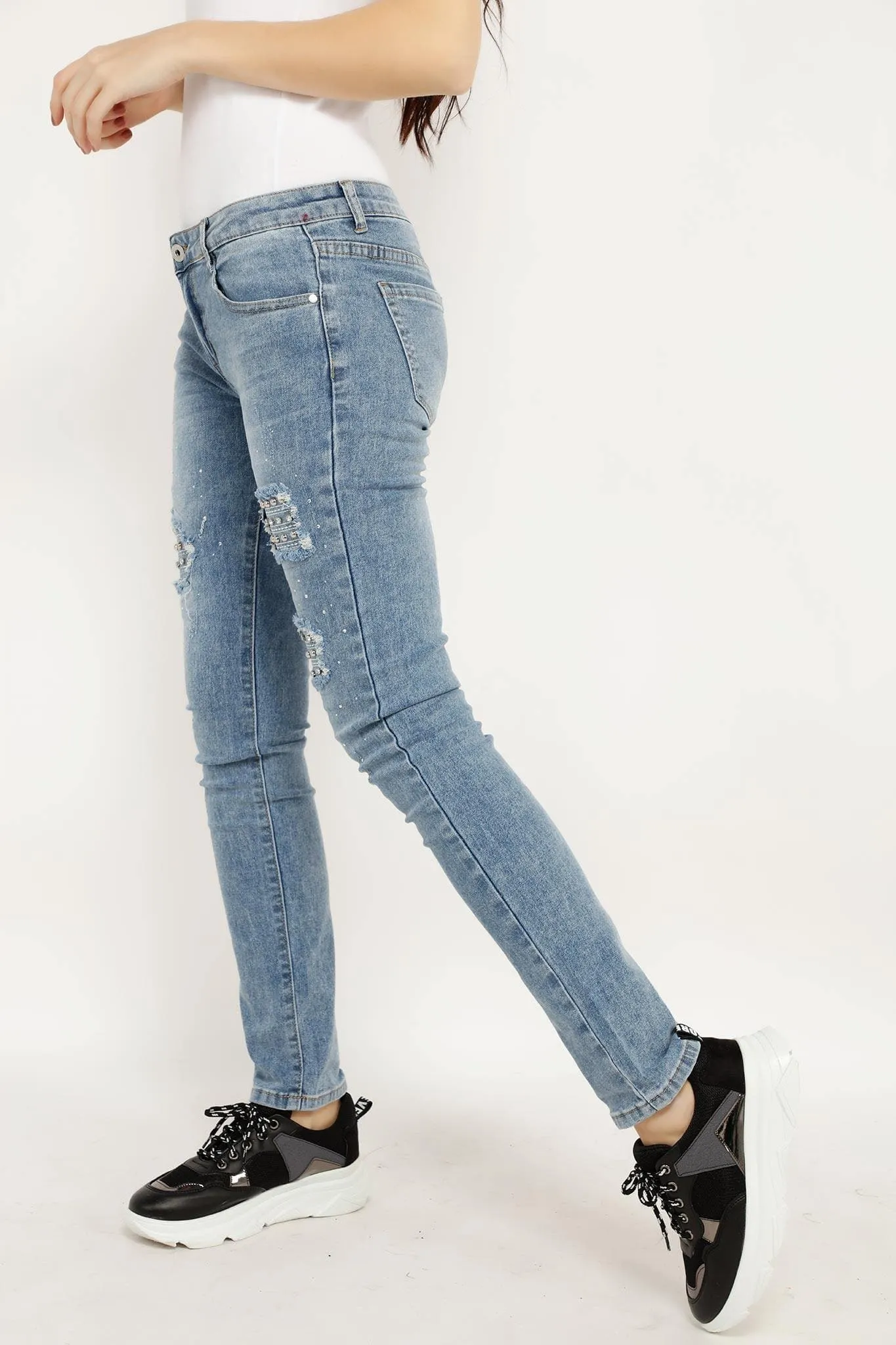 RIPPED JEANS WITH STONES JG1001