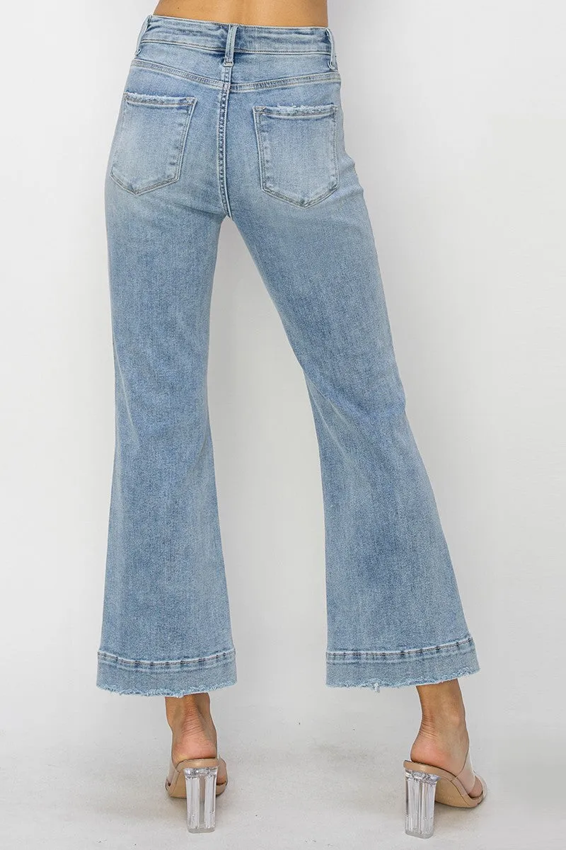 Risen Jeans - High Rise Front Patch Pocket Ankle Flare Jeans - RDP5767