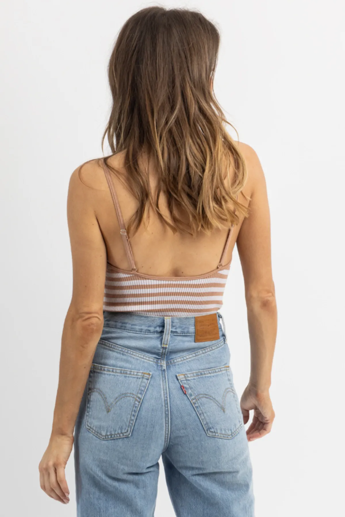RUST STRIPED LOW-BACK BODYSUIT