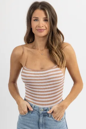 RUST STRIPED LOW-BACK BODYSUIT