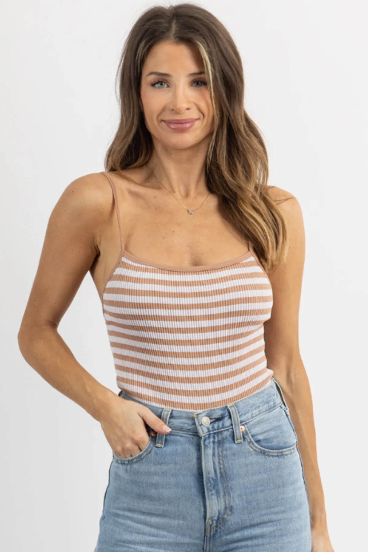 RUST STRIPED LOW-BACK BODYSUIT