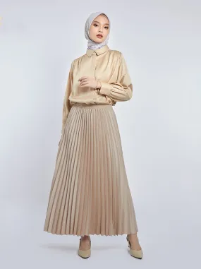 SATIN PLEATED SKIRT PLAIN SAND
