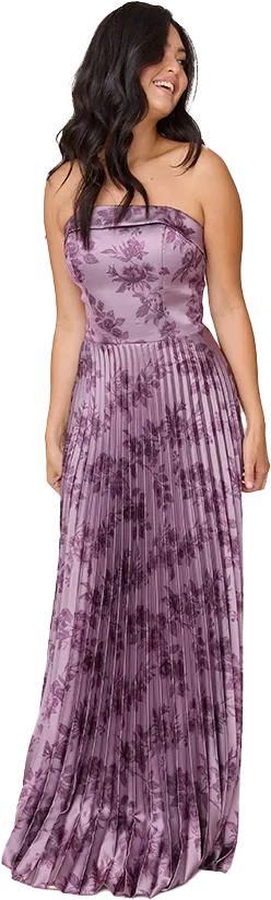 Saylor Satin Pleated Floral Print Dress | Made To Order