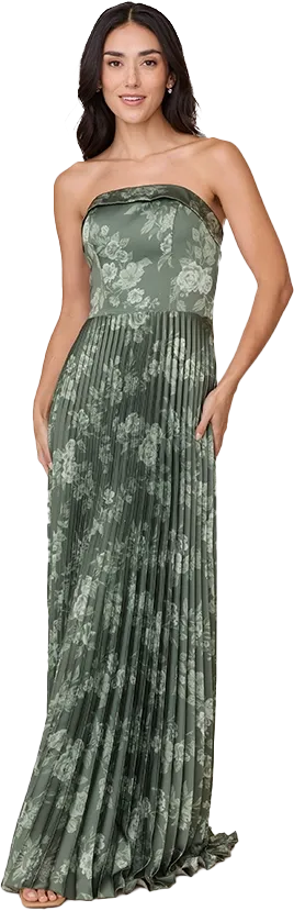 Saylor Satin Pleated Floral Print Dress | Made To Order