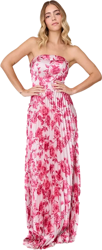 Saylor Satin Pleated Floral Print Dress | Made To Order