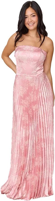 Saylor Satin Pleated Floral Print Dress | Made To Order