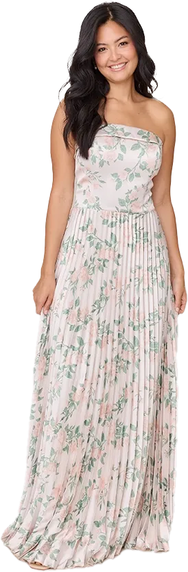 Saylor Satin Pleated Floral Print Dress | Made To Order
