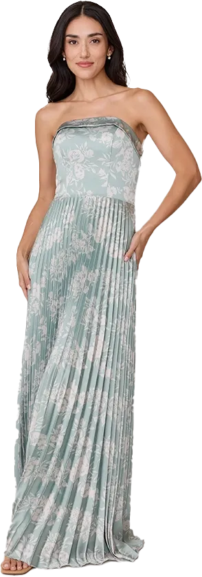 Saylor Satin Pleated Floral Print Dress | Made To Order