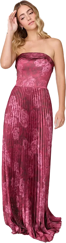 Saylor Satin Pleated Floral Print Dress | Made To Order