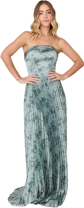 Saylor Satin Pleated Floral Print Dress | Made To Order
