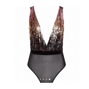 Sequins Bodysuit Black Metallic Ombre SIZE 16