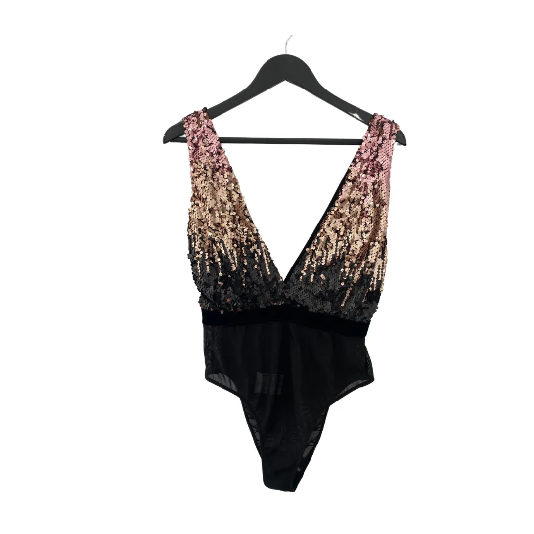 Sequins Bodysuit Black Metallic Ombre SIZE 16