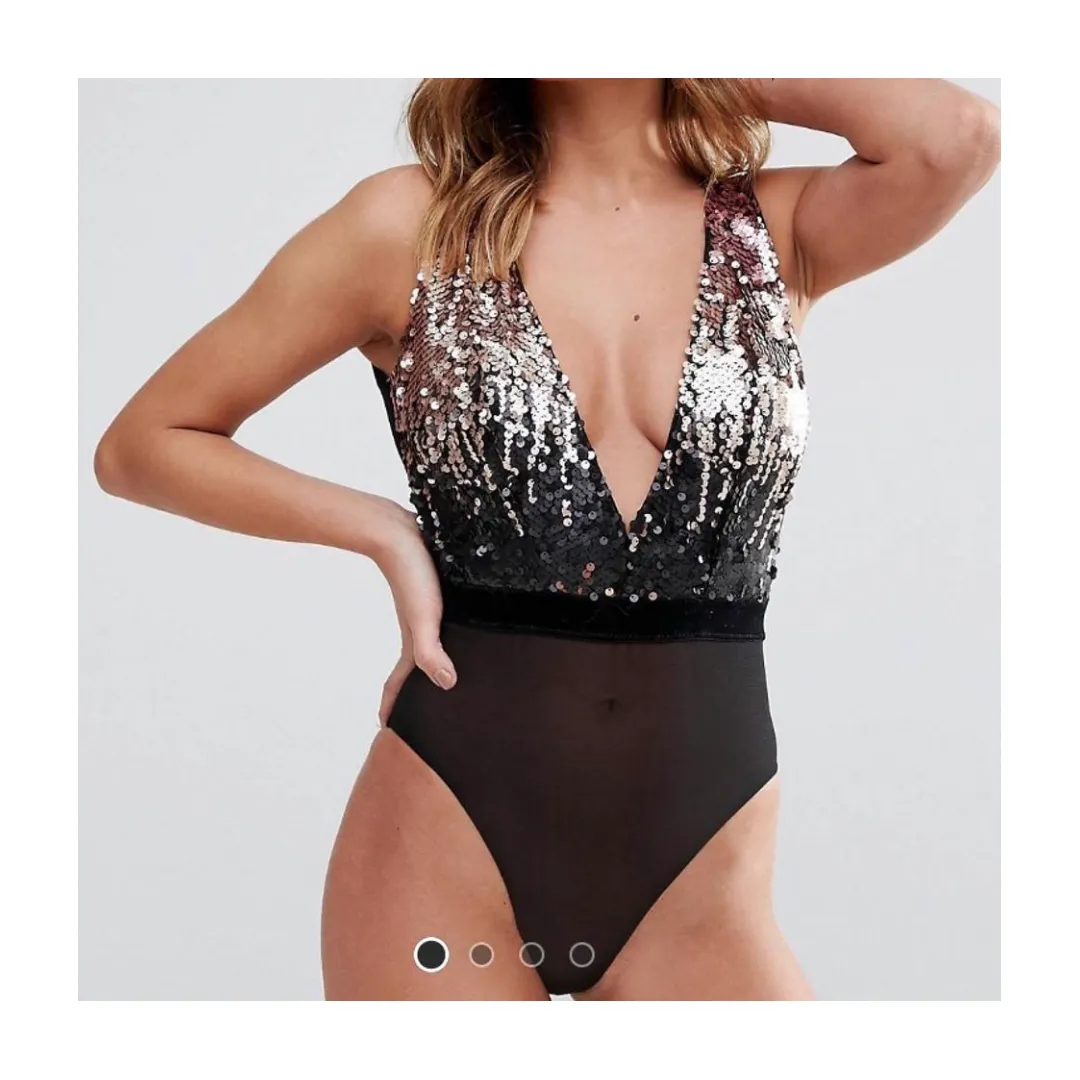 Sequins Bodysuit Black Metallic Ombre SIZE 16