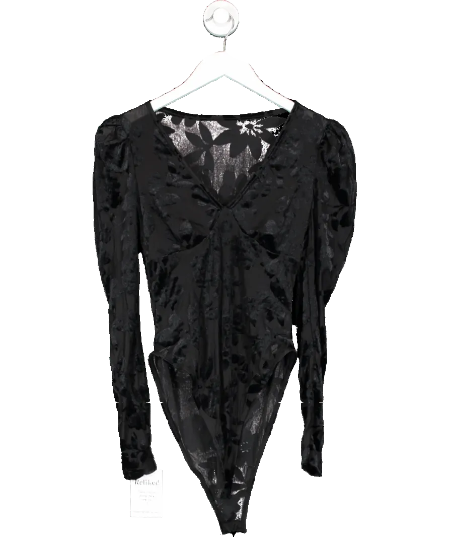 SHEIN Black Mesh And Flower Bodysuit UK XS