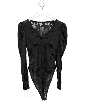 SHEIN Black Mesh And Flower Bodysuit UK XS