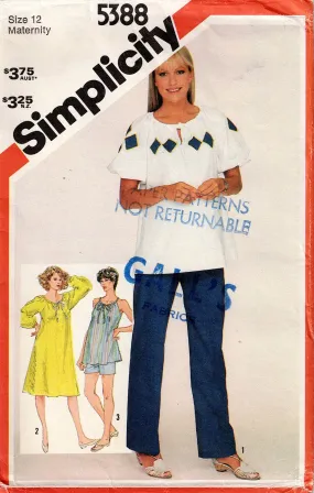 Simplicity 5388 Womens Maternity Peasant Style Dress Top and Pants or Shorts 1980s Vintage Sewing Pattern Size 12 Bust 34 inches UNCUT Factory Folded