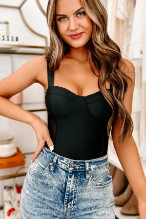 Simply Undeniable Tie-Back Bustier Bodysuit (Black)