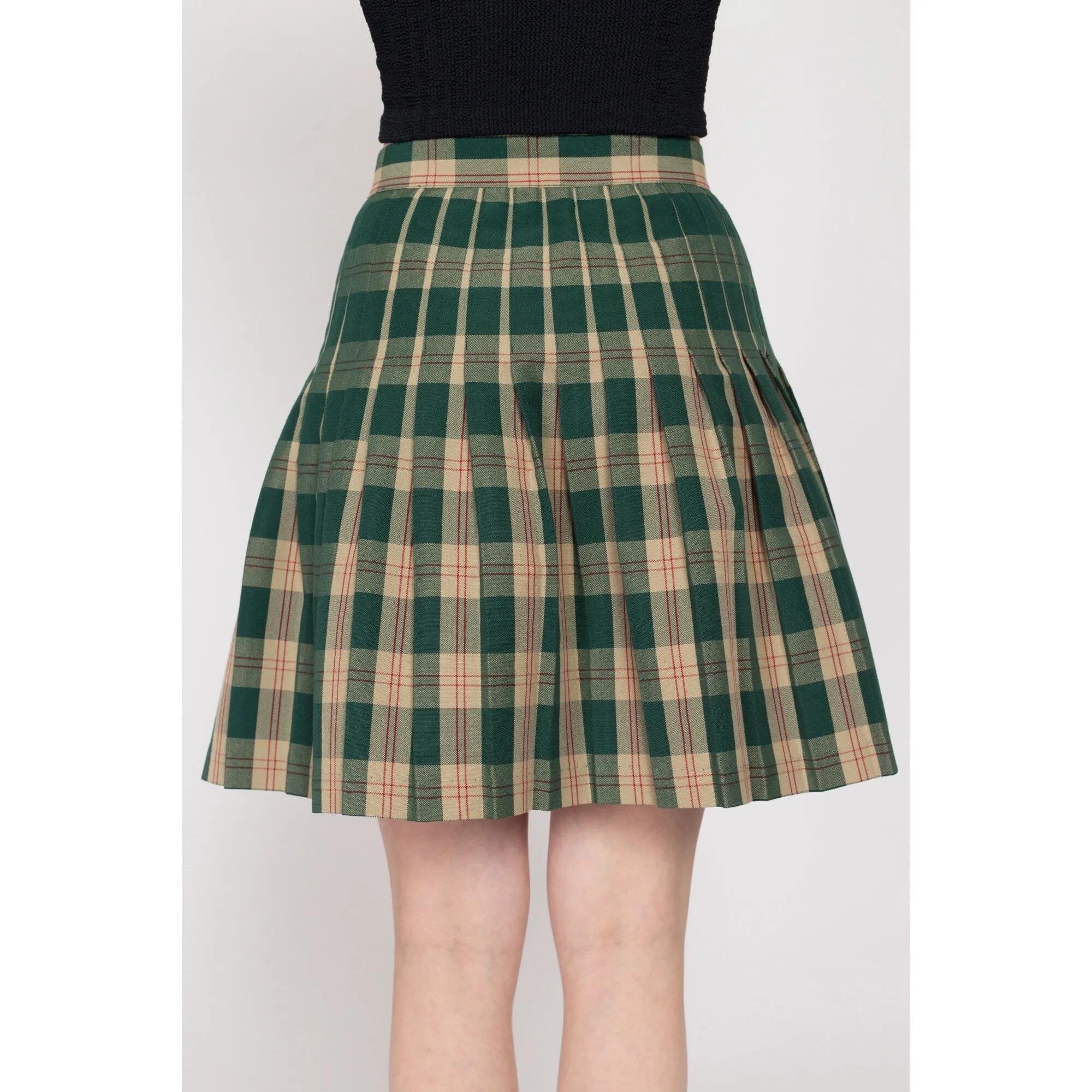 Small 90s Green Plaid Schoolgirl Wrap Skirt 27"