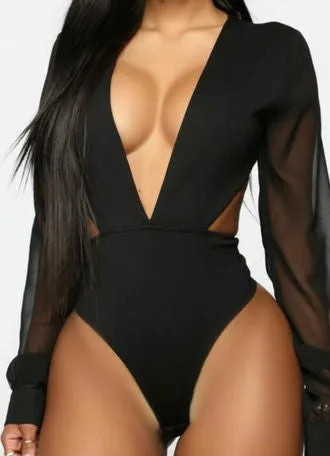 Sonia Deep V Long Sleeve Bodysuit