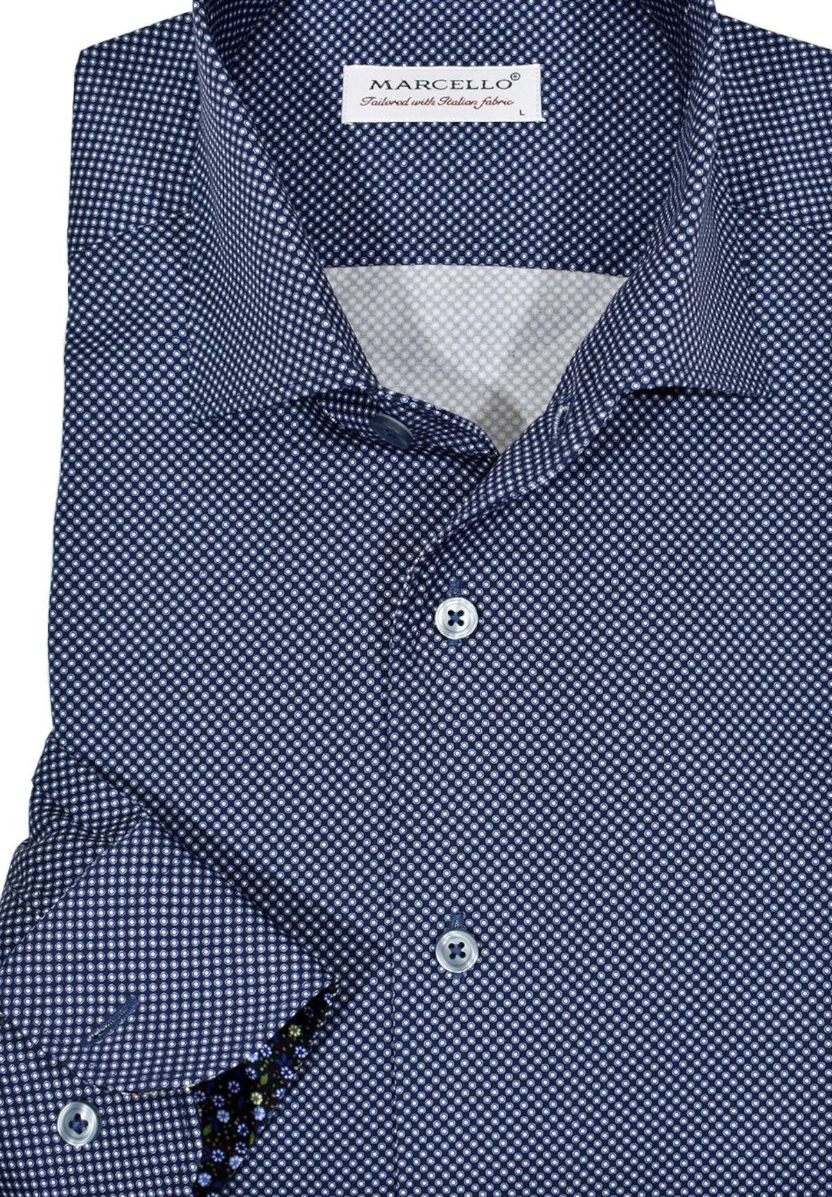 WM605R Slim Fit Navy Dot Roll Collar