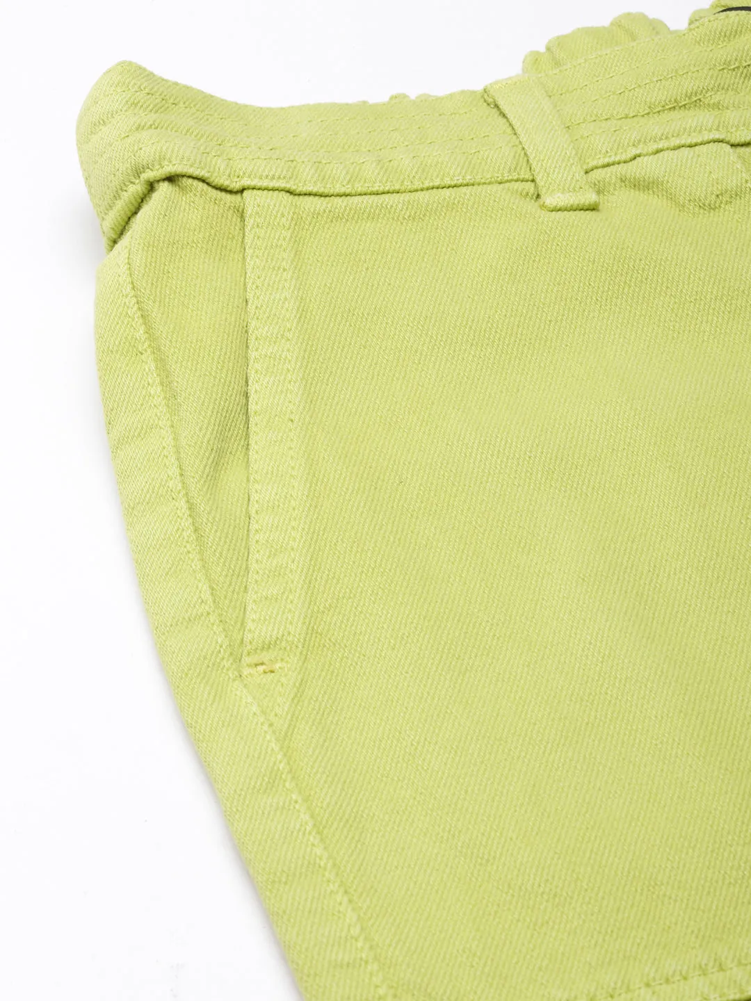 Women Lime Green Solid Wide Leg Denim Jeans