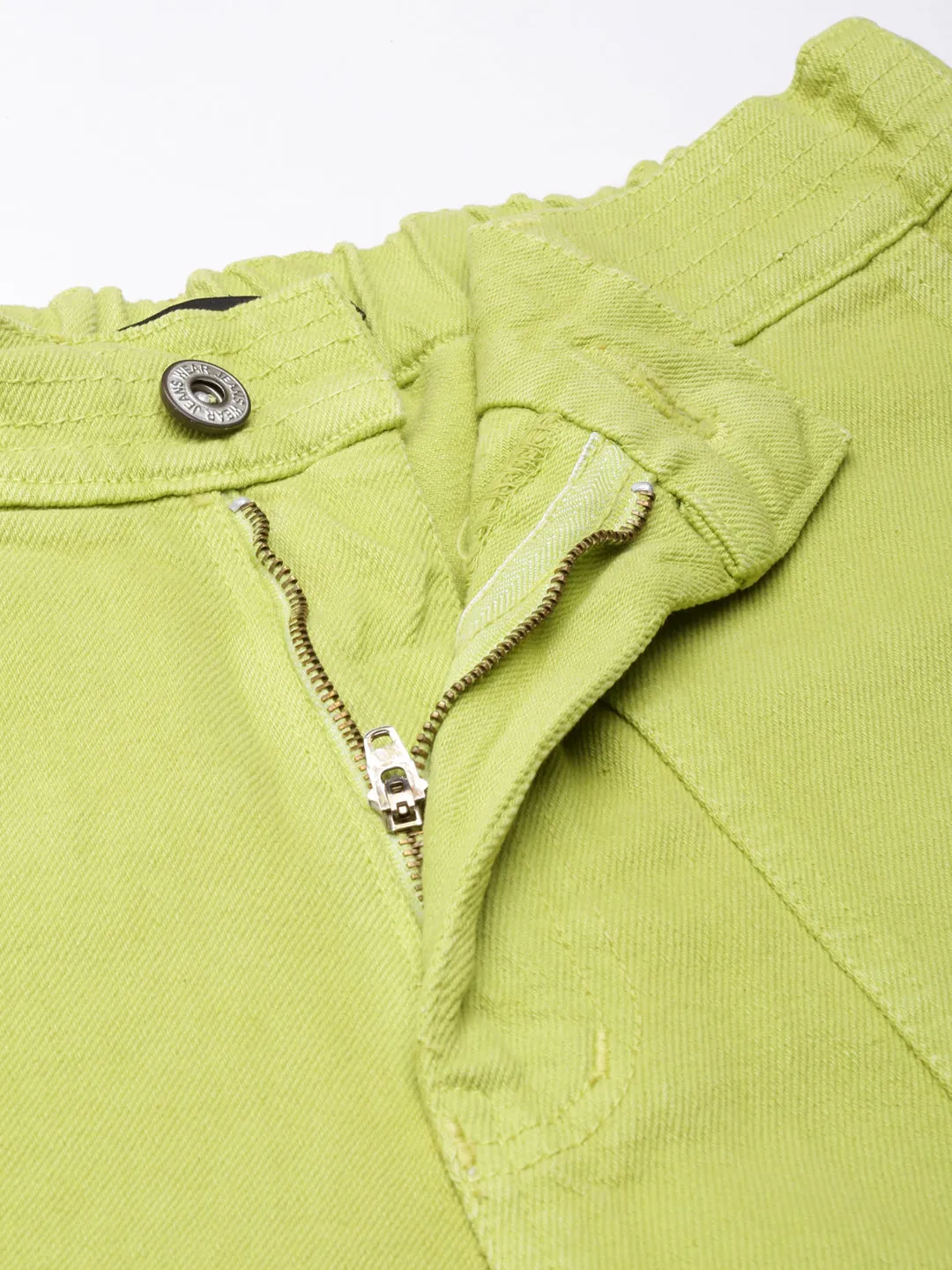 Women Lime Green Solid Wide Leg Denim Jeans