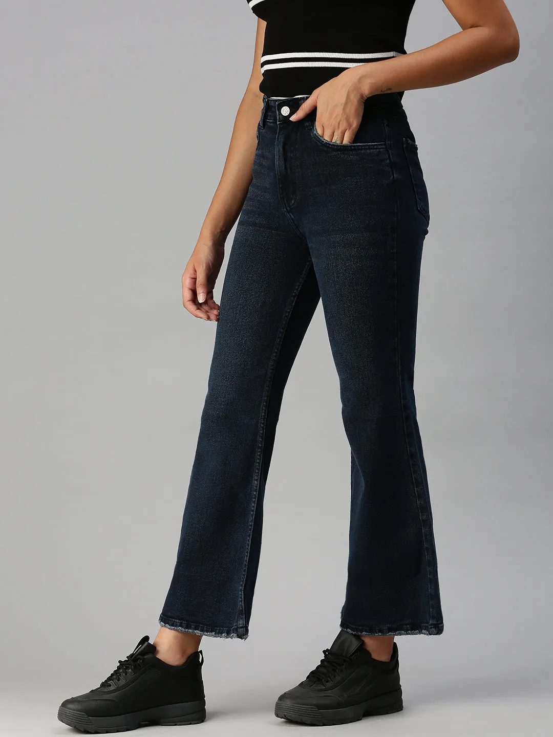 Women's Blue Solid Bootcut Denim Jeans