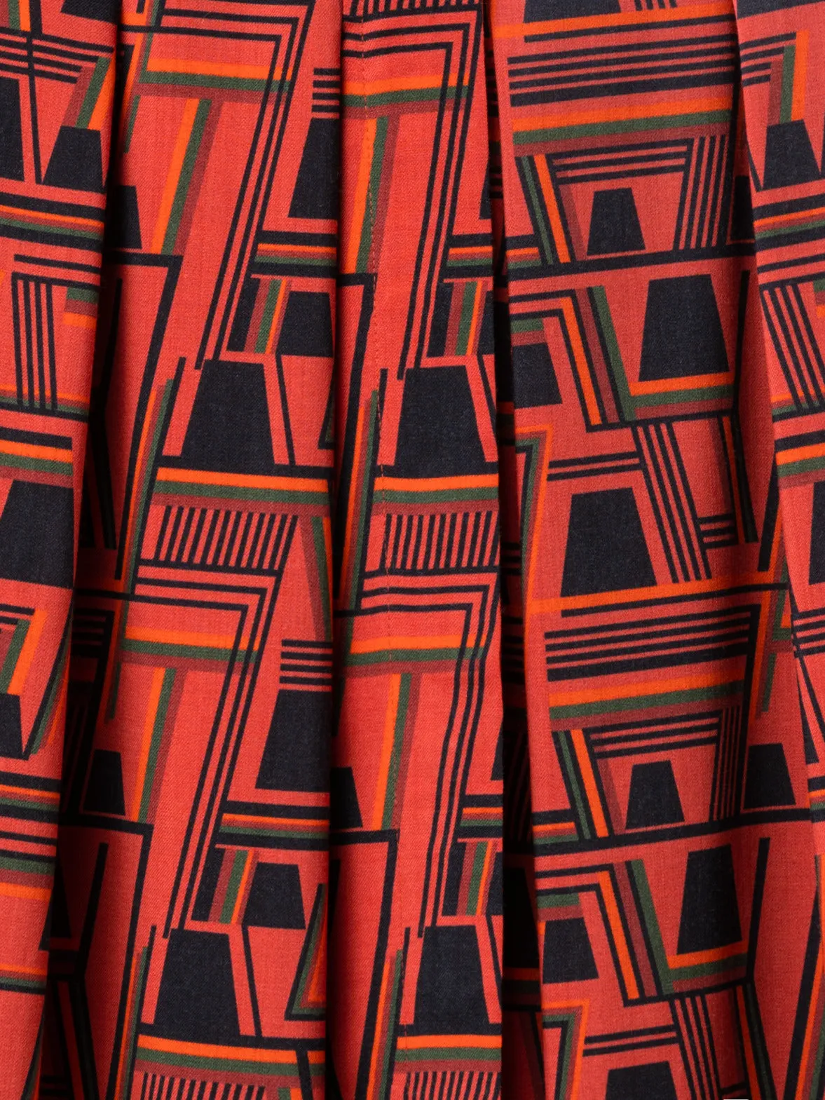 Wool Crêpe Midi Skirt with Zig Zag Trapezoid Print