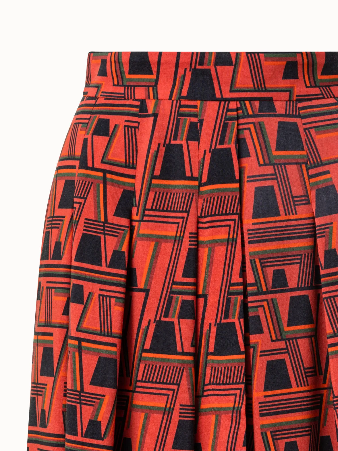 Wool Crêpe Midi Skirt with Zig Zag Trapezoid Print