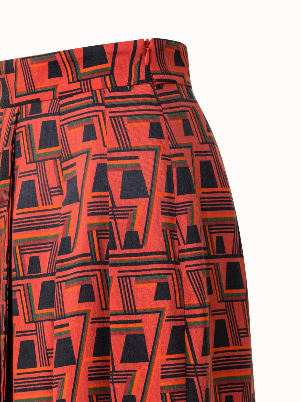 Wool Crêpe Midi Skirt with Zig Zag Trapezoid Print