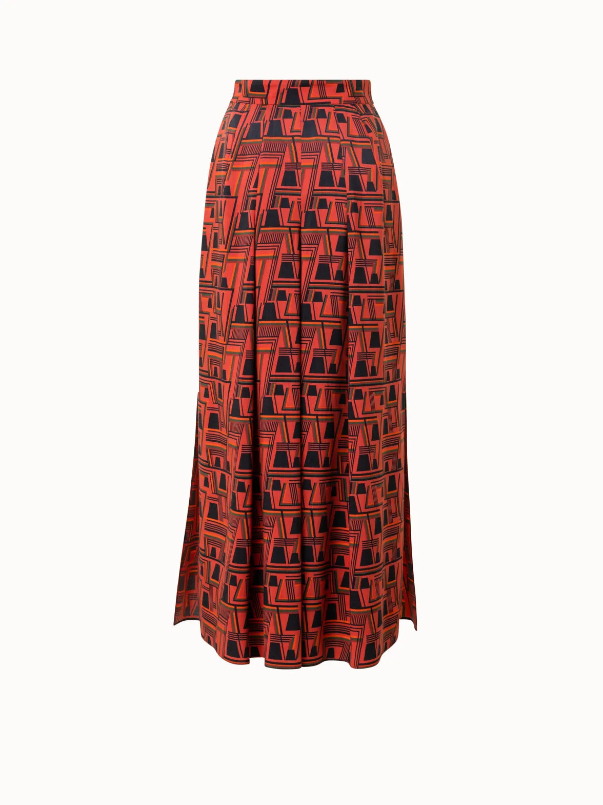 Wool Crêpe Midi Skirt with Zig Zag Trapezoid Print